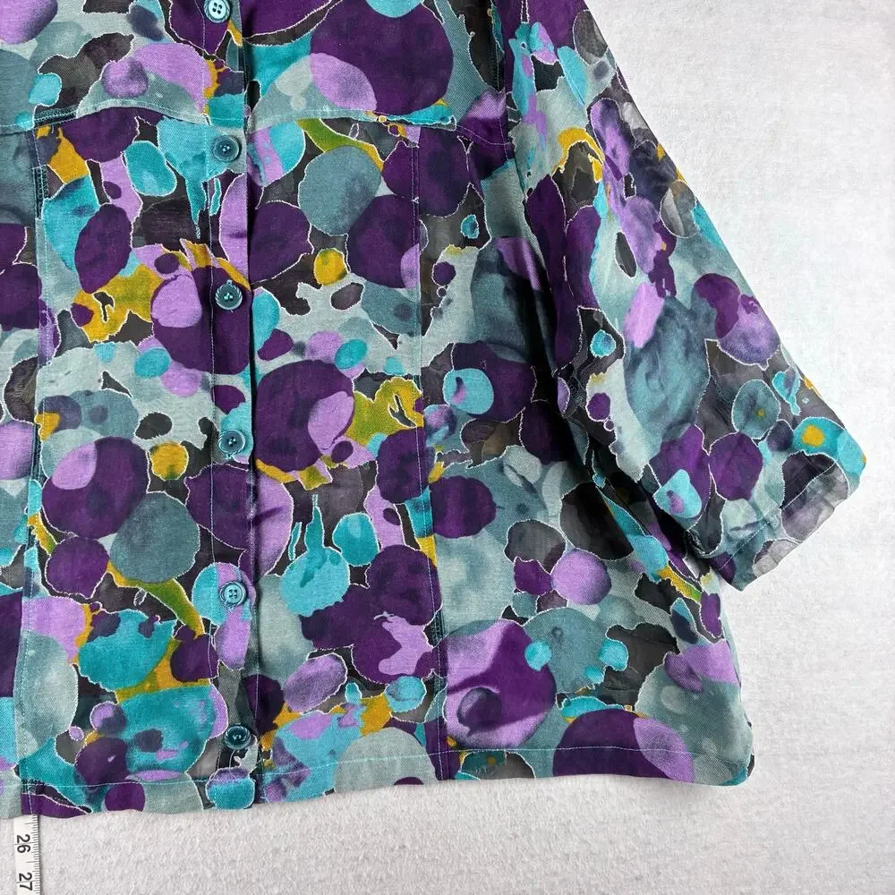 Toni Morgan 3/4 Sleeve Button Up Sheer Blouse Jacket Women's 2X Abstract Artsy